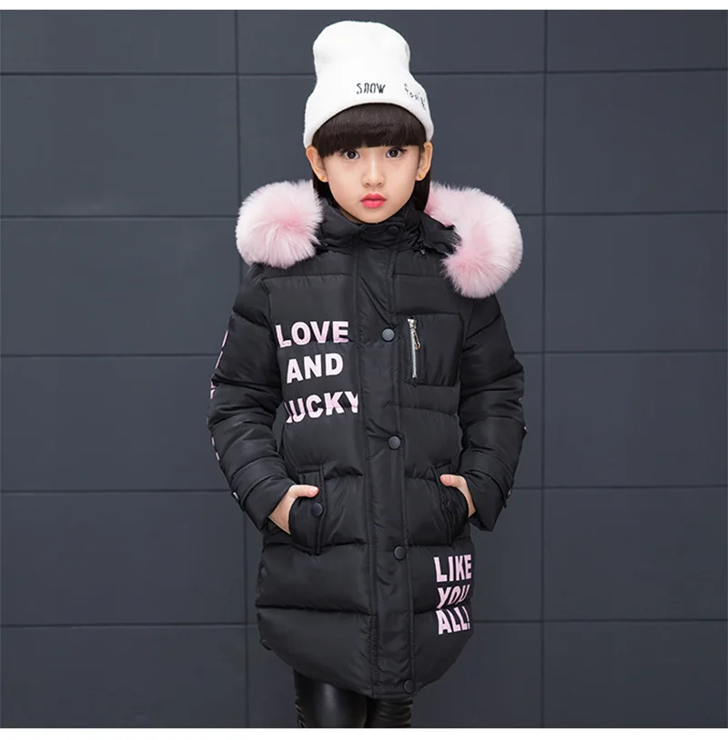 2017 down jacket for girl winter kids hooded long section jacket children clothes warm parka outerwear snowsuit (6)