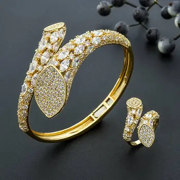 

ModemAngel Concise Geometry Design Full Micro AAA Cubic Zirconia Braid Shape Ring Bangle Set For Women Party Bijoux