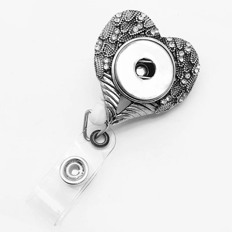 

Badge Reel ID holder, retractable badge holder love wing interchangeable snap jewelry fit 18mm 20mm snaps NE6538 BOBOSGIRL
