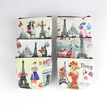 

Hot Retro Paris Coin Purses Women Mini Wallets PVC Baby Girl Change Purse Children Zipper Pouch Card Coins Holders Clutch