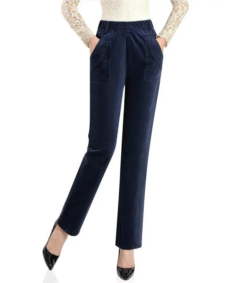 

2019 new autumn and winter Fashion casual middle age female women plus size elastic waist straight thick pants trousers clothes