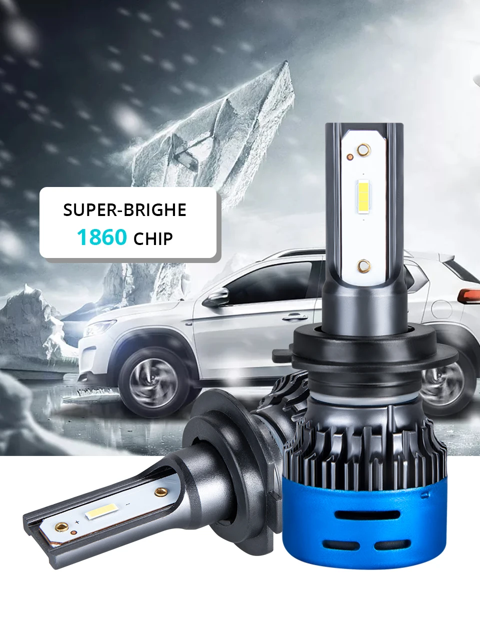 2PCS H7 LED H4 H11 LED Headlight Bulb HB3 Led HB4 H1 9005 9006 40W 9600LM 6500K 3000K 4300K 12000K 12V 24V Fan Car Lights K3 (1)