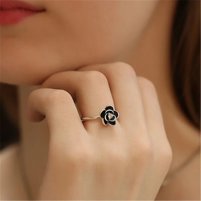 2019 New Fashion Black Rose Vintage Flower Ring For Ladies Pure Wedding Rings Engagement Jewelry Gifts Party High Quality | Украшения и