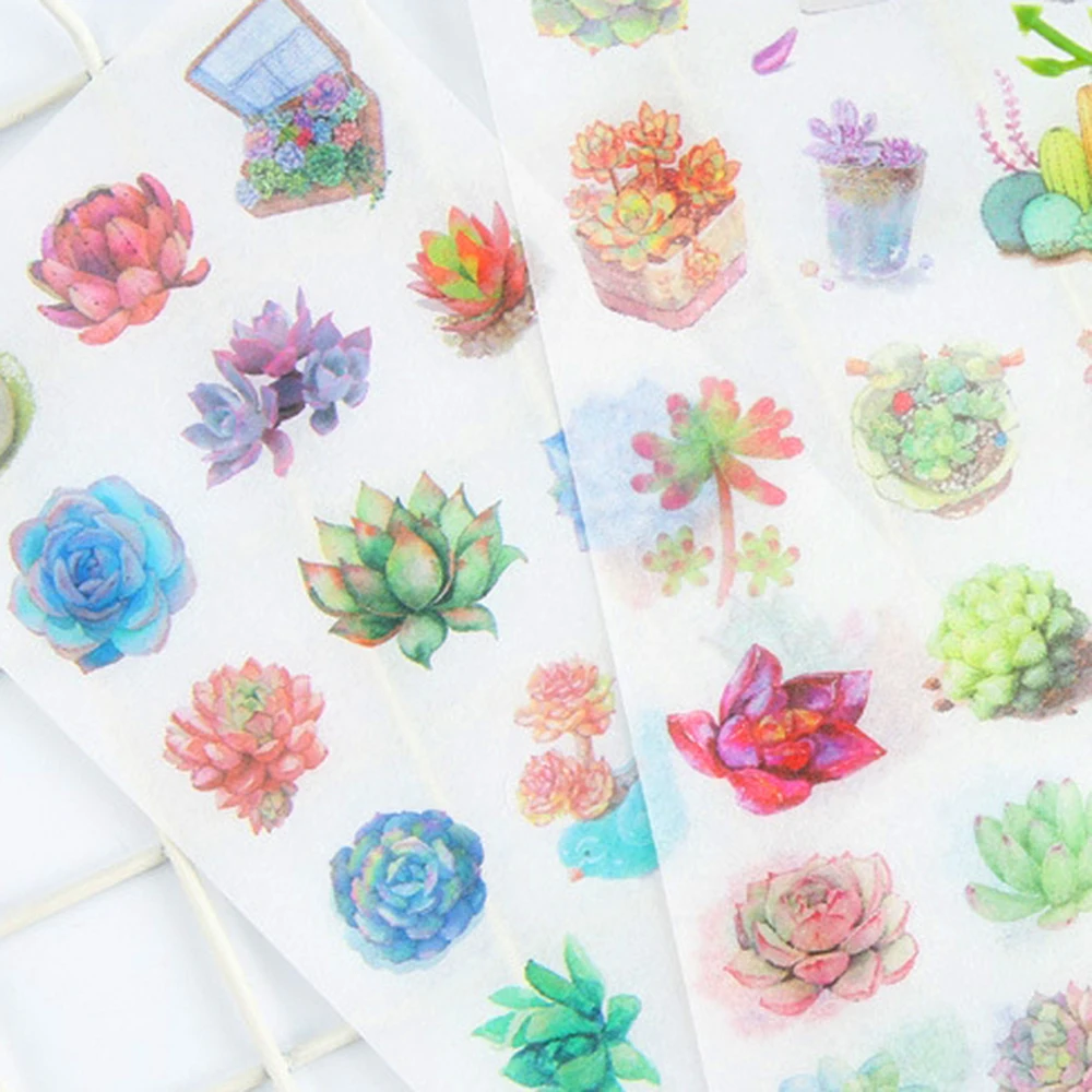 6 Sheets/pack Succulent Plants Stickers Set Decorative Stationery