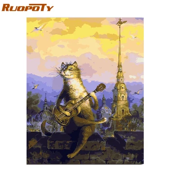 

RUOPOTY Frame Cats Animals DIY Painting By Numbers Kits Calligraphy Painting Wall Art Picture For Home Decoration 40x50cm Arts