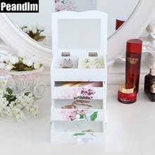 PEANDIM Цветочным Узором Белый Спальня Разное Хранения Организатор МДФ, Деревянные Украшения Организатор Серьги Ожерелье Смотреть Коробка Для Хранения