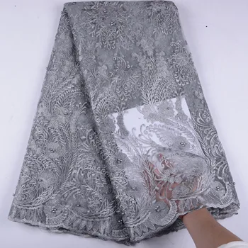 

Embroidery Mesh Lace Fabric High Quality Embroidery African French Net Lace Fabric With Beads For Wedding Party Dress A1530