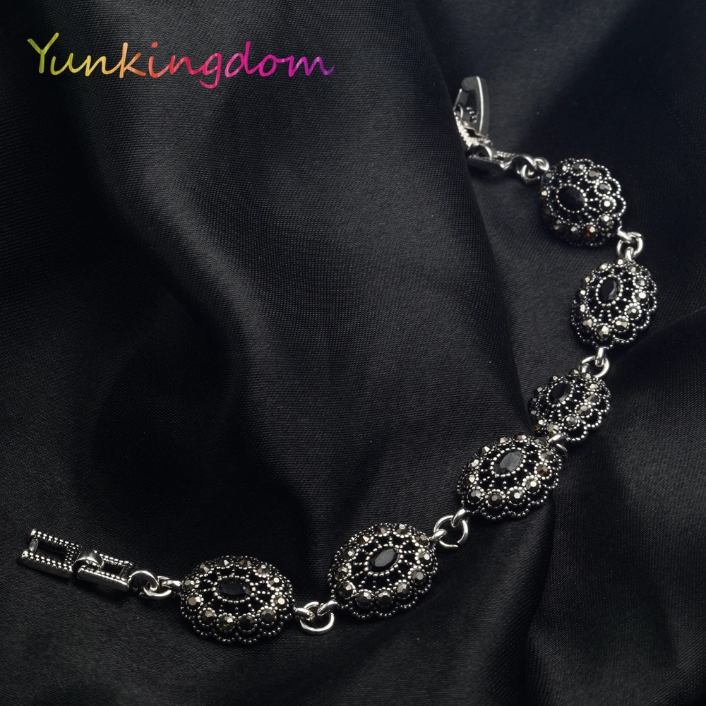 Yunkingdom этнический стиль Винтажные Ювелирные изделия Серебряный цвет браслеты для женщин Черная смола K1794