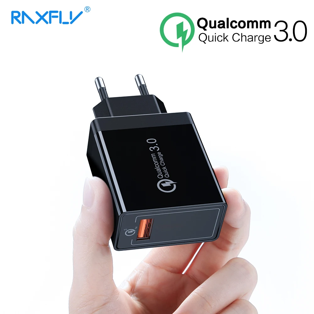 RAXFLY Quick Charge 3,0, USB зарядное устройство для Xiaomi Redmi Note 7, быстрая зарядка, 18 Вт, штепсельная вилка европейского стандарта, настенный usb-адаптер для зарядки samsung iPhone
