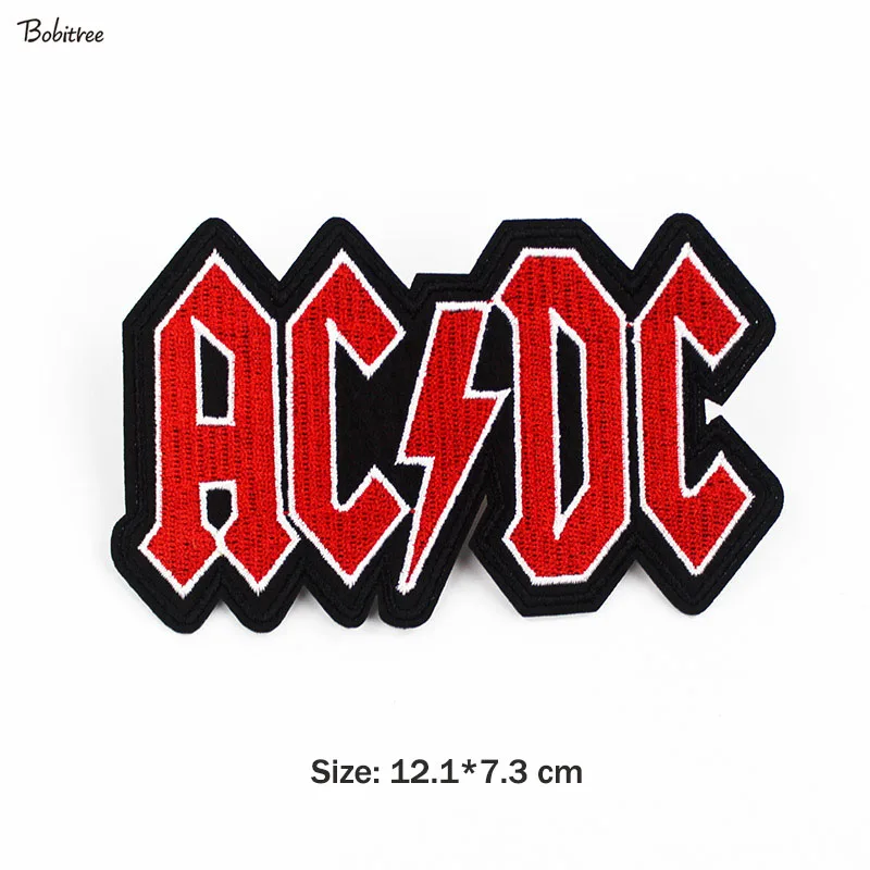 

RED Letters ACDC Band Badges Embroidered Clothes Patches Iron on Stickers Applique for Jacket Jeans Backpack Decoration