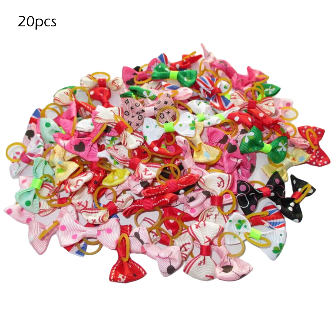 

20Pcs Cute Ribbon Pet Grooming Accessories Handmade Small Dog Cat Hair Bows With Elastic Rubber Band (random delivery)