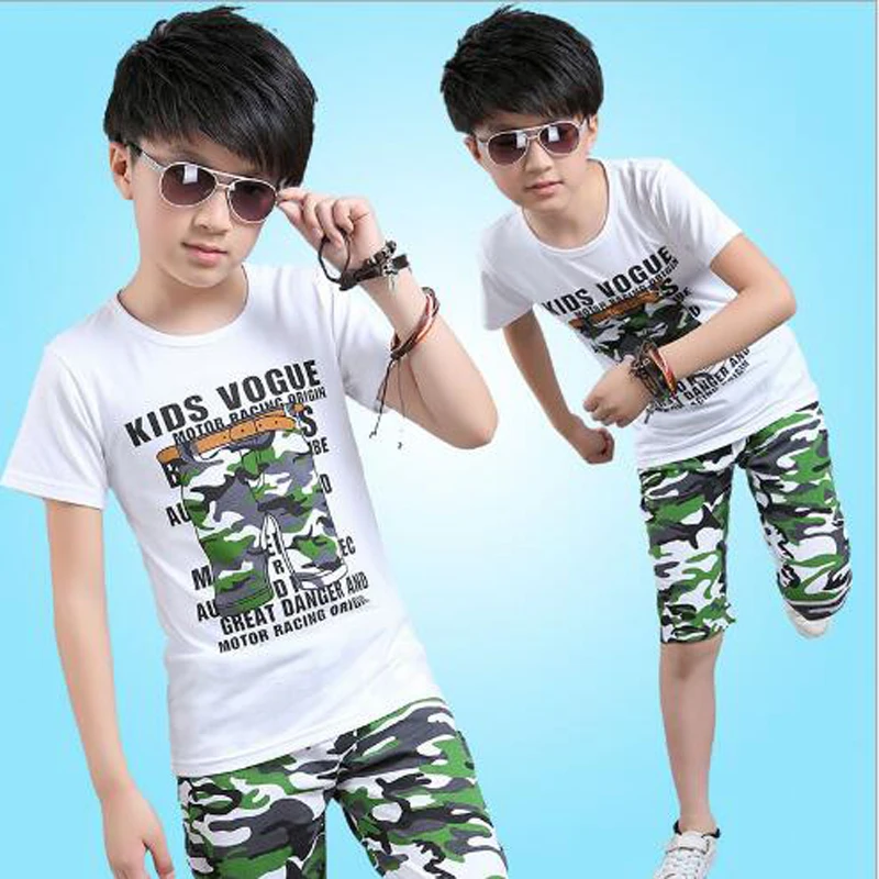

baby boys outwear kids sets summer t shirt+pants 2 pcs top short pants kids camouflage sets for 5-15 Years children outwear tee