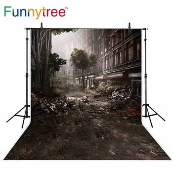 

Funnytree backdrops for photography studio Ruined city street destroyed car and trees professional background photocall printed