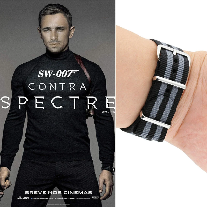 

Contra Spectre 20mm and 22mm Nato Watchband Men Sliver Buckles For casual canvas Watch Strap James Bond 007