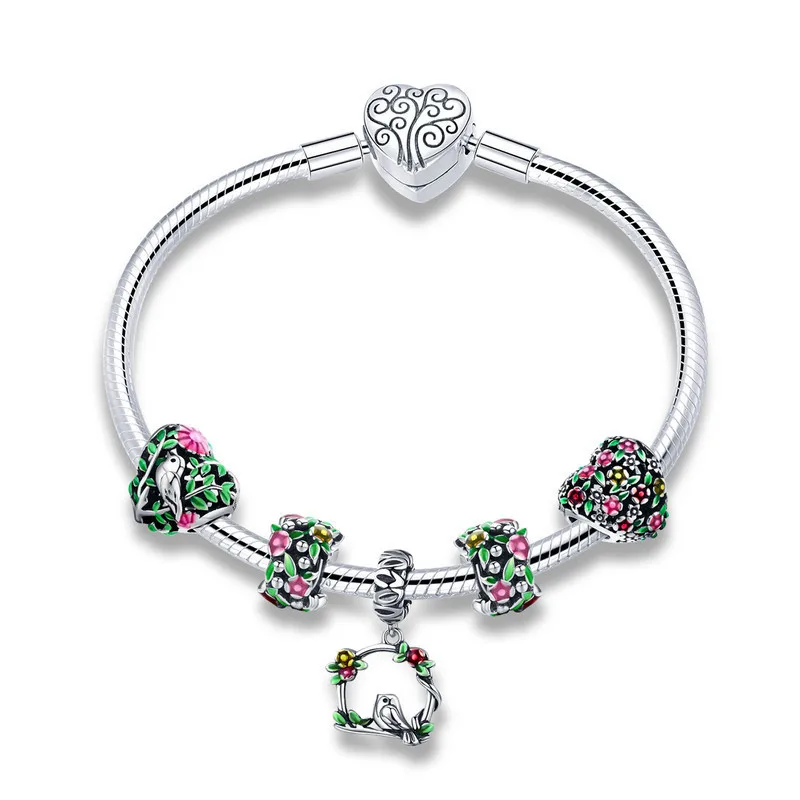 

925 Sterling Silver Spring Flower Colorful Enamel Charm Bracelets & Bangles for Women Sterling Silver Jewelry SCB804
