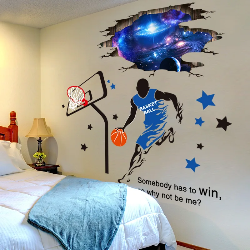 

[SHIJUEHEZI] 3D Outer Space Wall Stickers DIY Basketball Player Mural Decals for Kids Room Baby Bedroom Ceiling Decoration