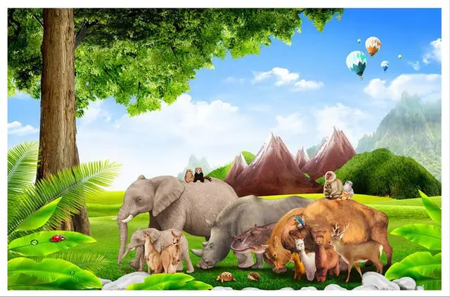 Customzed 3d wallpaper 3d kids wallpaper HD 3D green prairie trees and