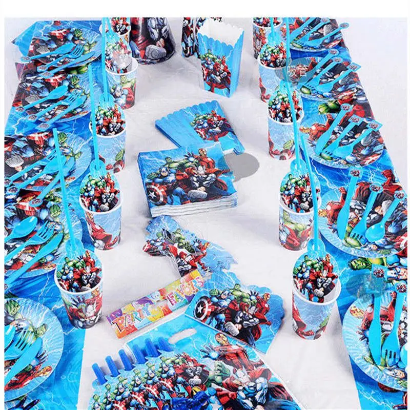 

The Avengers Theme Cartoon Party Set Balloon Tableware Plate Napkins Banner Birthday Candy Box Baby Shower Party Decoration