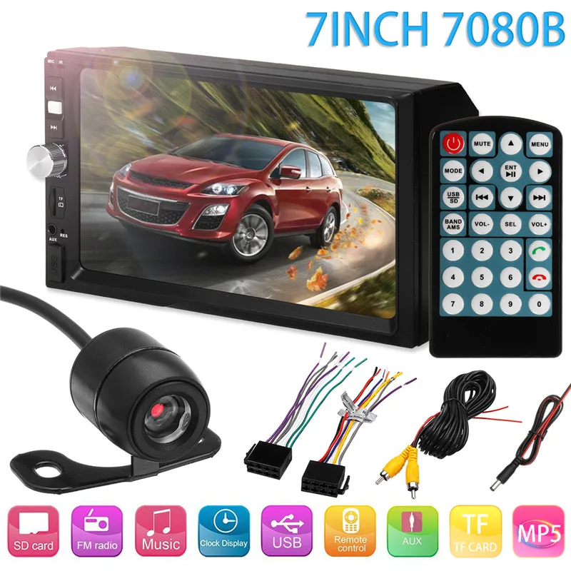 

7 Inch 2DIN Car MP5 Player Remote control bluetooth for Touch Screen Stereo Radio + HD Round Camera Rear View Camera Car