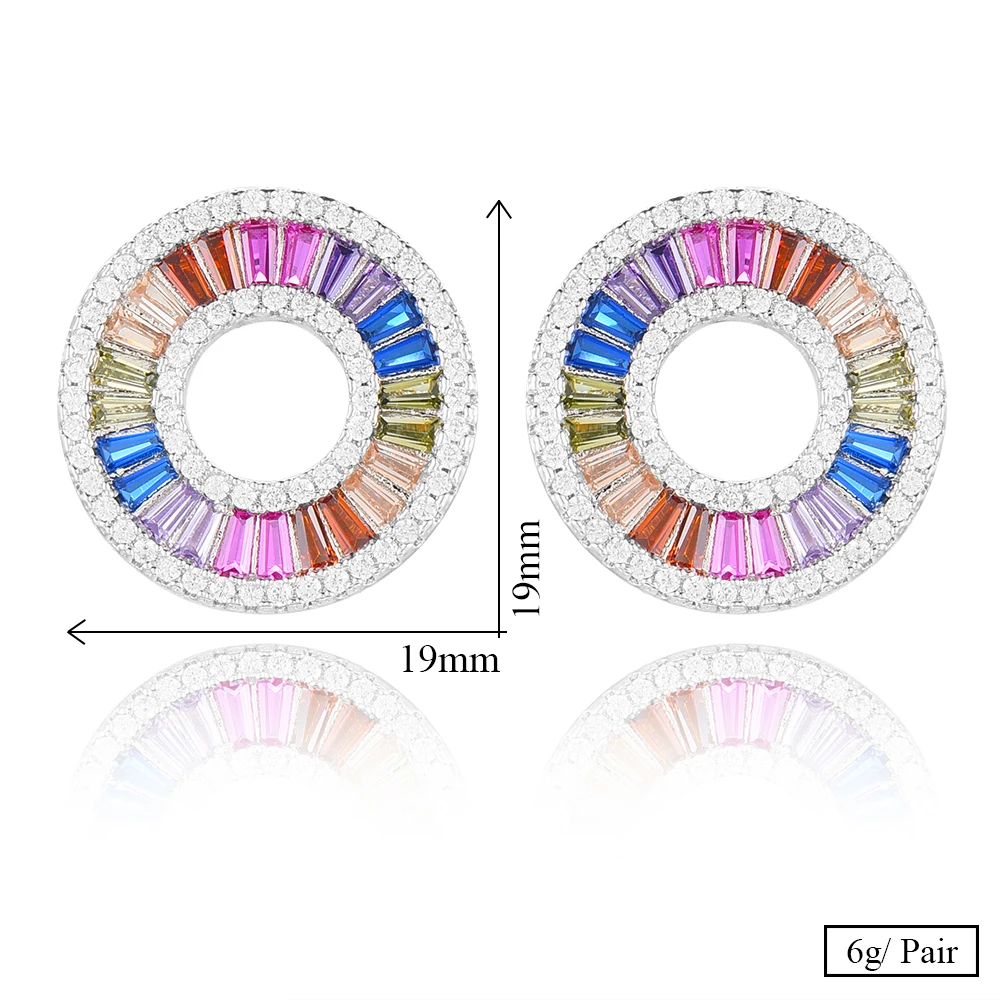 GODKI 19 мм известные круглые радужные CZ популярные серьги-гвоздики для женщин аксессуары Полный кубический циркон Серьги pendientes mujer moda