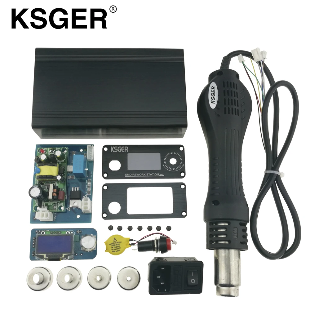 

KSGER 2018 New Arrival Rework Soldering Electric Irons Hot Air Gun with 4pcs Nozzles Metal Case Cover Temperature Controller