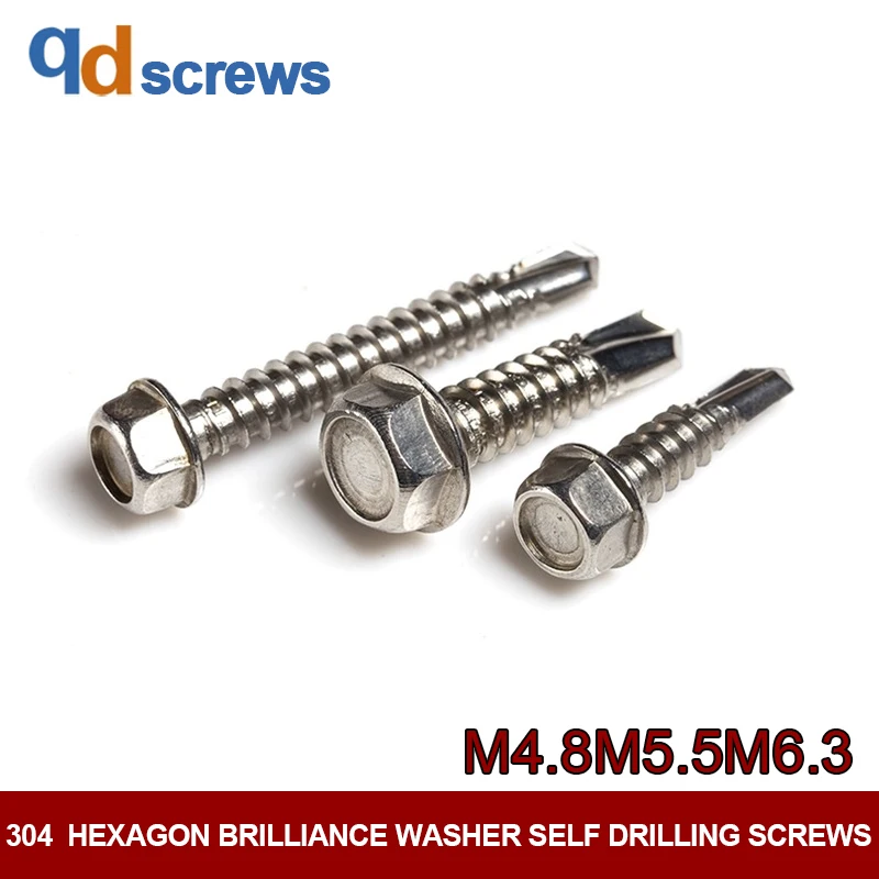 

304 M5.5M4.8M6.3 hexagon brilliance washer self drilling stainless steel screws DIN7504