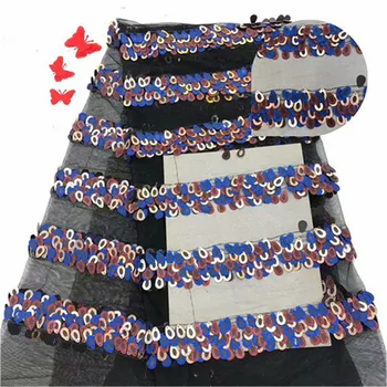 

New Design High quality Organza French big Sequins Lace Fabric Multicolor African Sequins Lace Fabric Nigerian For Party Dress