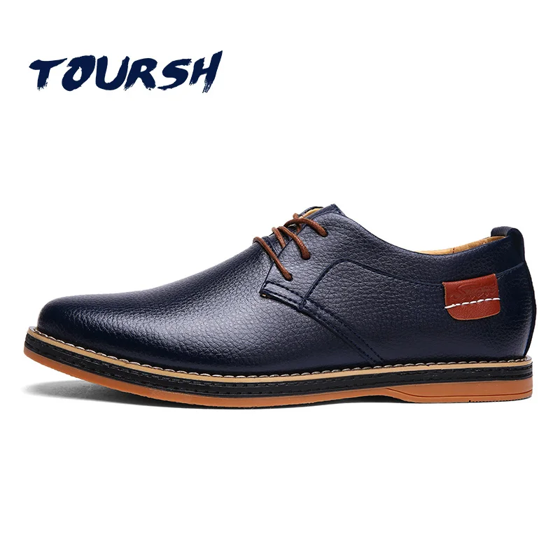

TOURSH Luxury Men Flats Casual Man Shoes Leather Genuine Men Oxford Lace Up Dress Shoes Sapato Masculino Chaussure Homme Cuir 44
