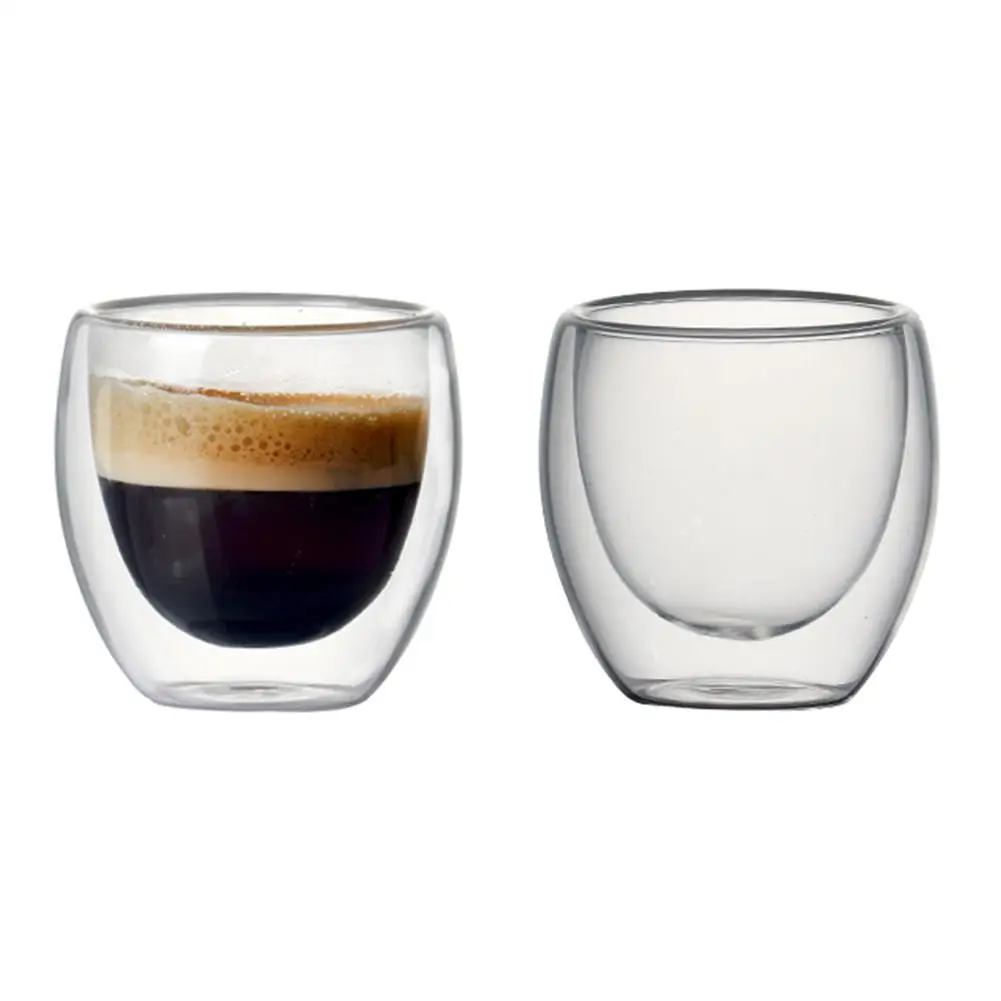 

6Pcs 80ml Heat Resistant Double-wall Insulated Clear Glass Cup HotMilk Coffee Tea Whiskey Mug