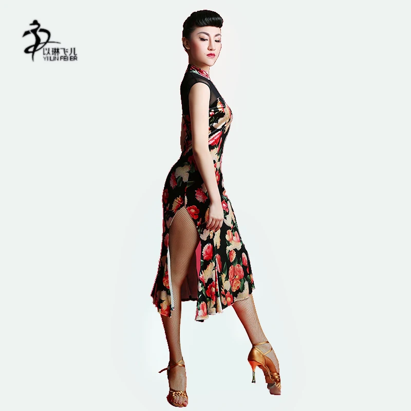 

New sexy Competition fringe flower Latin dance dress retro salsa dress standard women tango performance dresses