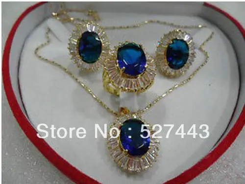 

FREE SHIPPING>>@> Wholesale Beautiful Jewellery Blue Zircon Jade Earring Necklace Set Natural jewelry