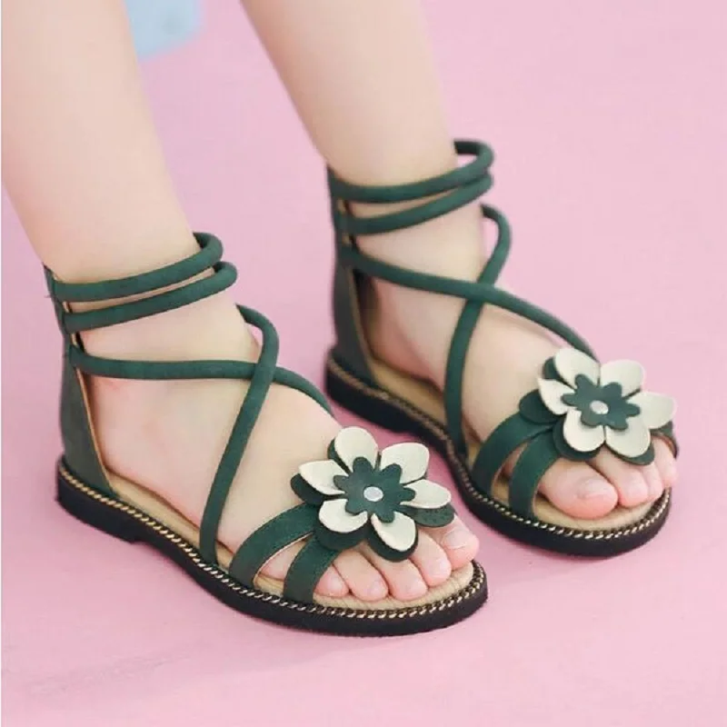 Summer Flat Heels Girls Sandals 2019 Summer Flower Princess Shoes Fashion Girl Boots Zipper Korean Kids Shoes Children Sandals
