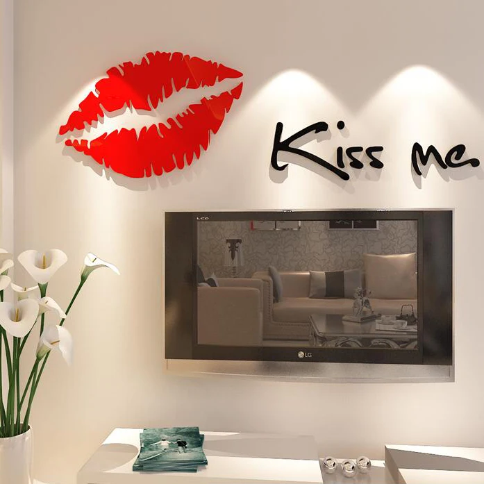 

Mini Red Lips Kiss Me 3D sticker Wall Sticker Art Home Decor Poster Waterproof acrylic crystal three-dimensional wall sticker