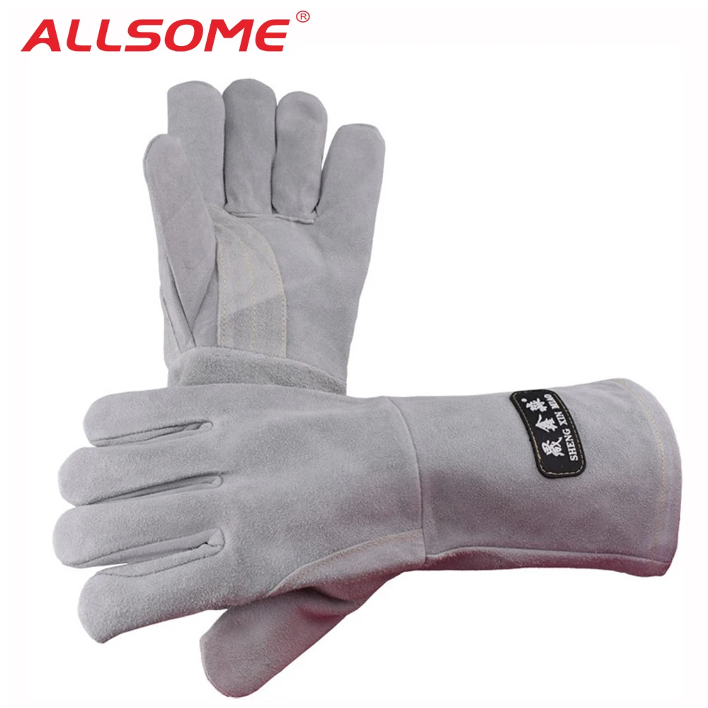 

ALLSOME 35cm Work Gloves Cowhide Leather Welding Gloves Gardening Welding Wood Stove Work Gloves Heat Resistant HT1583