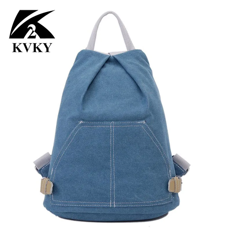 

Famous brand KVKY High Quality Canvas women bags casual backpacks girl school student travel jeans bag 2016 New Hot sale