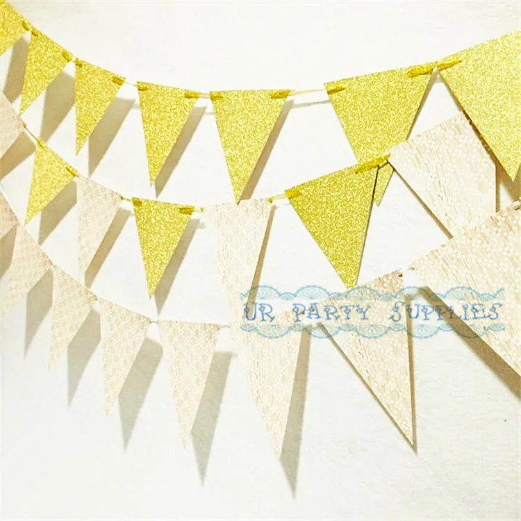 

10 sets Gold White Party Garland Wedding Decor Sparkling Gold Event Baptism Banner Neutral Baby Shower Metallic Garland