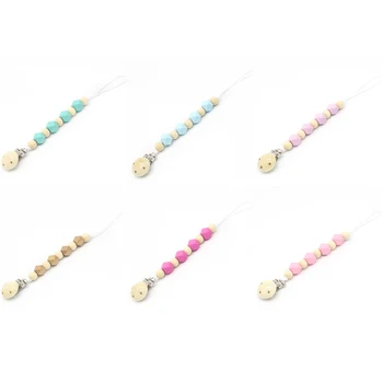 

Handmade Silicone Pacifier Chains Safe Teething Maternal Infant Bottle Drop-proof Pacifier Chain Wooden Soother Clips