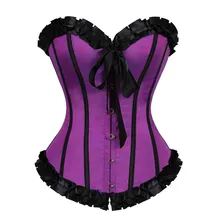 Бюстье корсет, пикантное женское бельё костюм для бурлеска атласный винтажный Готический экзотический Топ corselet korsett для женщин фиолетовый черный Викторианский