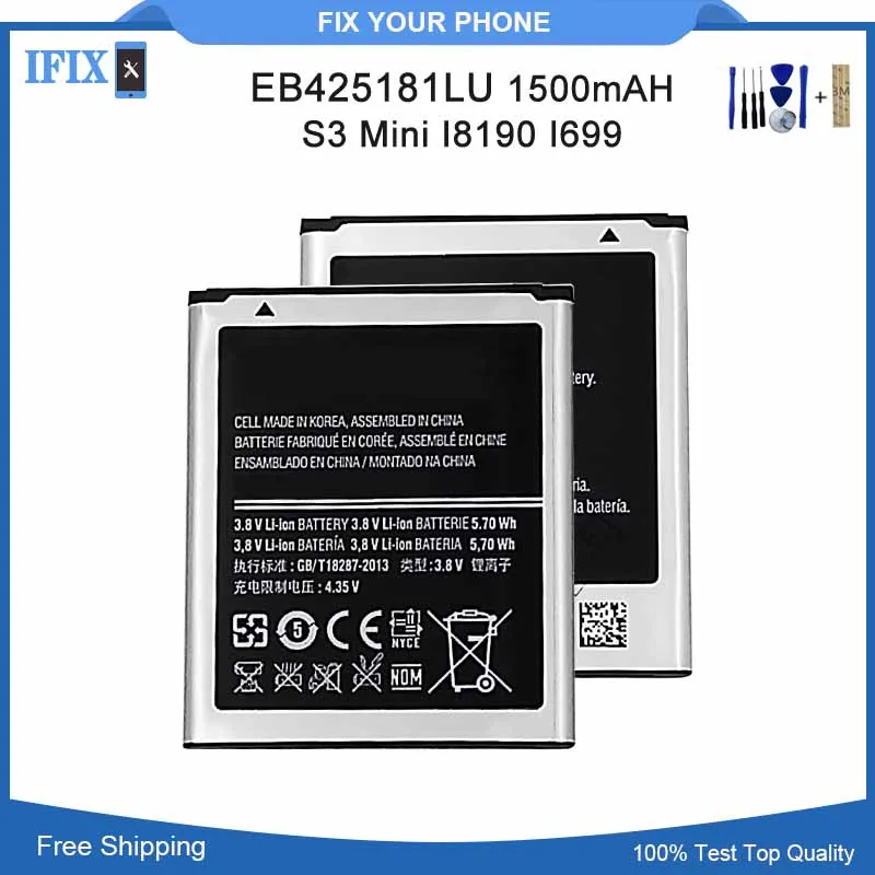 Тесты для samsung S3 мини EB425161LU Батарея i8190 i699 Ace 2 i8160 S7562 S7568 i8190N i739 S7560 S7580 S7572 i699i 1500 мА-ч |