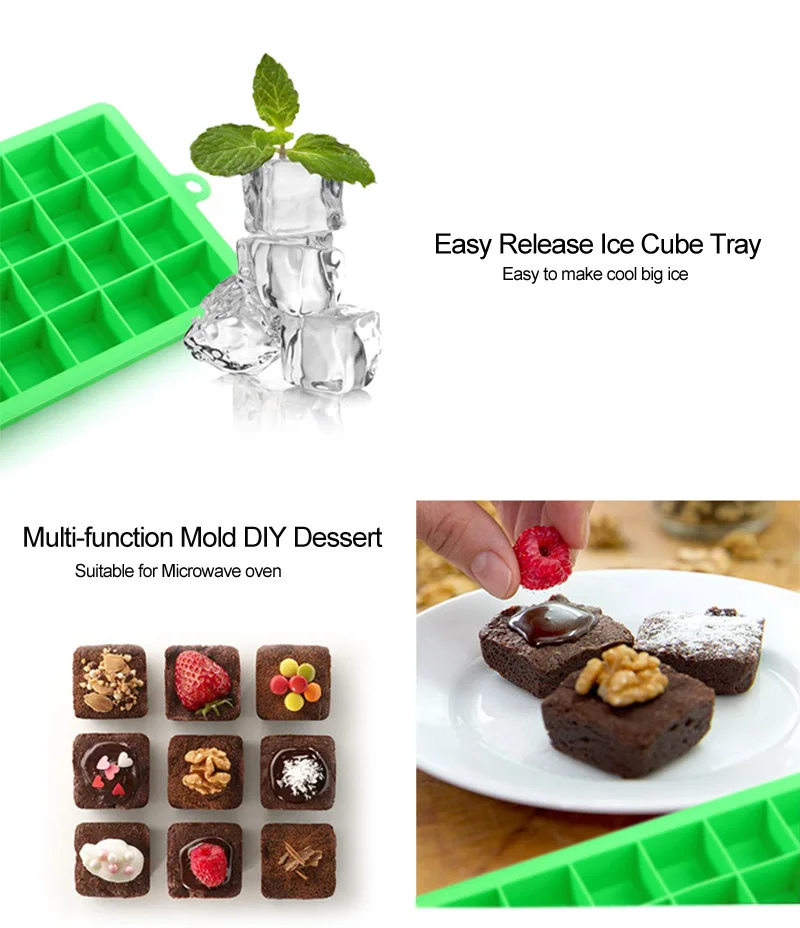 24 Grid Silicone Ice Trays Big Ice Cube Mold Square Cubes Easy Release Silicone Ice Maker Home Bar Party Kitchen Accessories 2