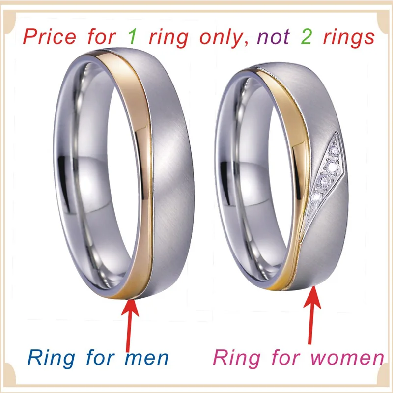 Unique Alliance Anel Ouro Titanium Promise Wedding Band Couple Rings Pair Set for men and women Gold Color Anillos JSRS036(7)