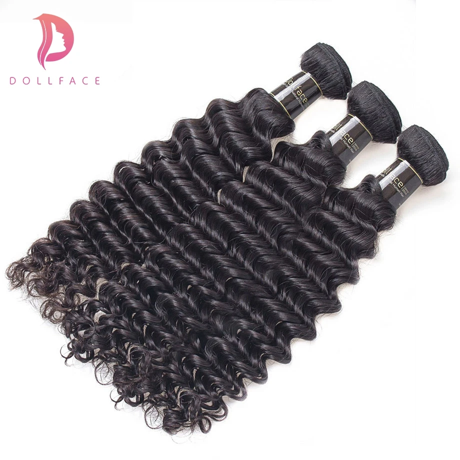 Dollface перуанский человеческих волос Комплект s глубокая волна 3 Комплект Дело натуральный Цвет Волосы remy расширение Бесплатная доставка