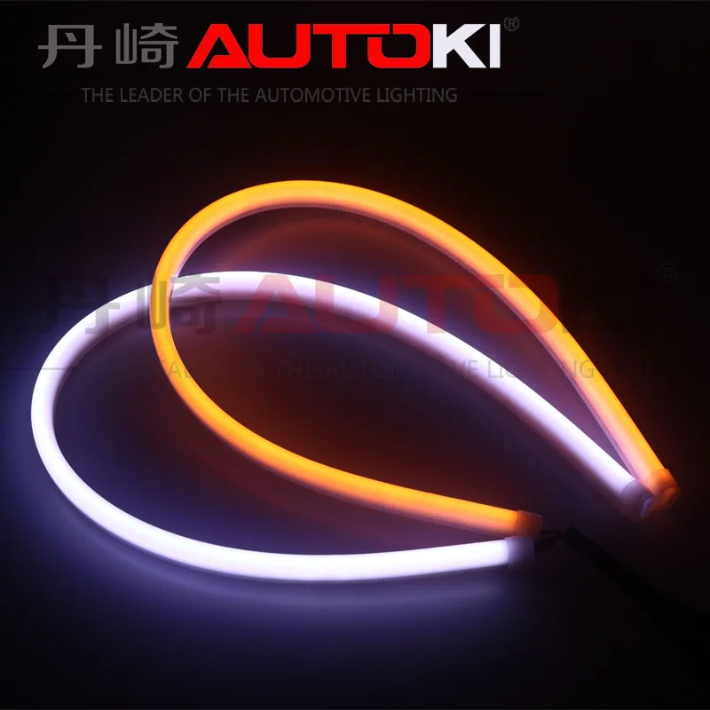 

Free Shipping Running Dual Color 60CM Soft LED Flexible tube DRL with Light White + Yellow Flowing Color