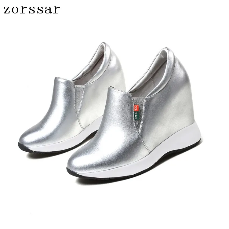 

Zorssar Women Creepers Increasing Height Shoes cow Leather Casual Slip On Platform Wedge High heels Fashion Brand Zapatos mujer