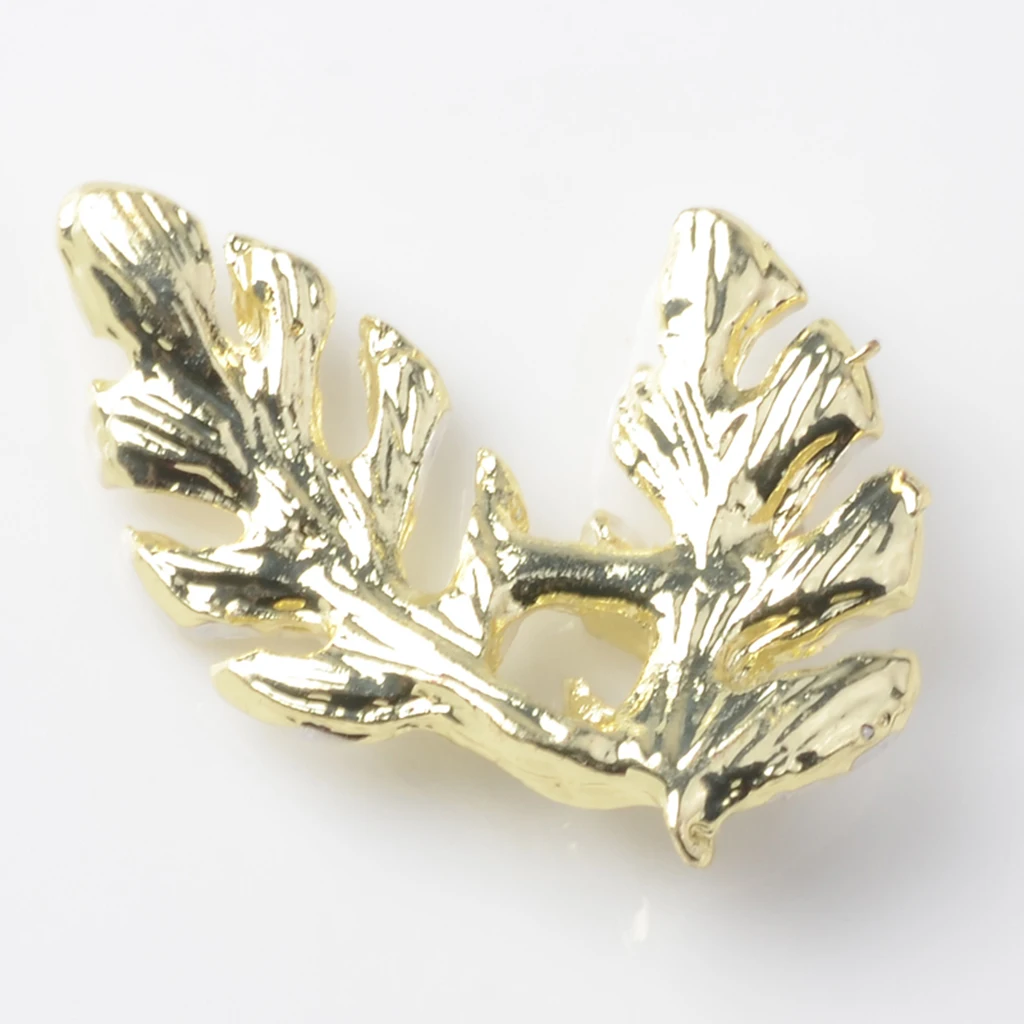 fityle 10Pcs Cute Leaf Shape Rhinestone + Alloy Buttons Embellishments for DIY Crafts, Wedding Dress Ornaments (Flatback)