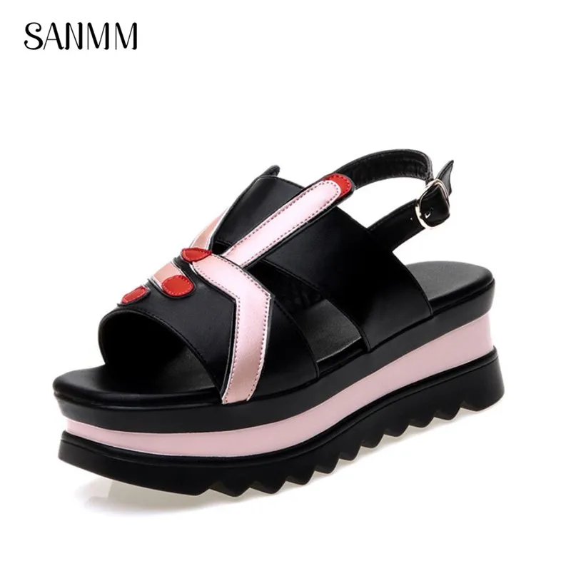 

SANMM Women Flat Platform Back Strap Sandals Ladies Summer Non-Slip Cartoon Sandals Woman Peep Toe Casual Shoes AZ132