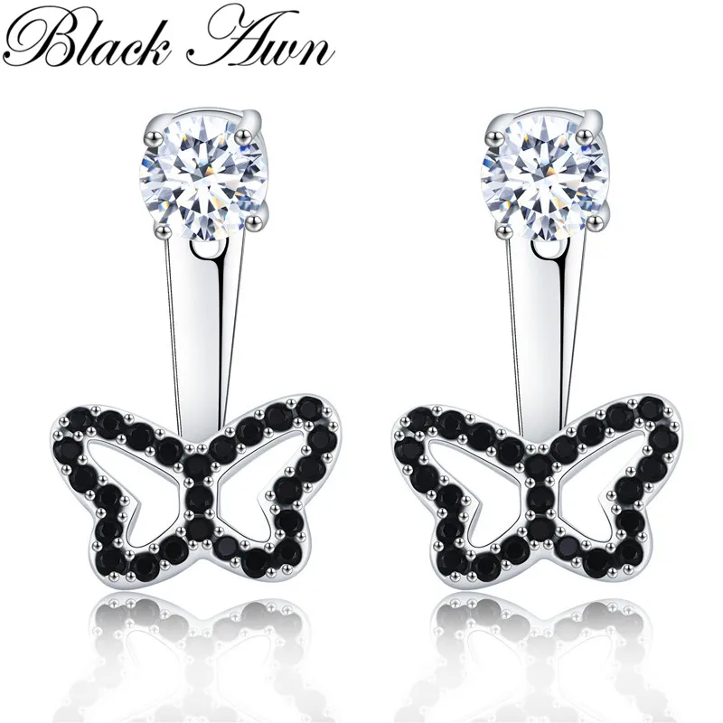 

Romantic 3.6g 925 Sterling Silver Natural Black Spinel Engagement Stud Earrings for Women Butterfly Fine Jewelry T208