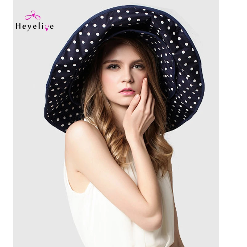 Vintage Summer Sun Hats Oversized Dot Big Brim Beach Caps High Quality
