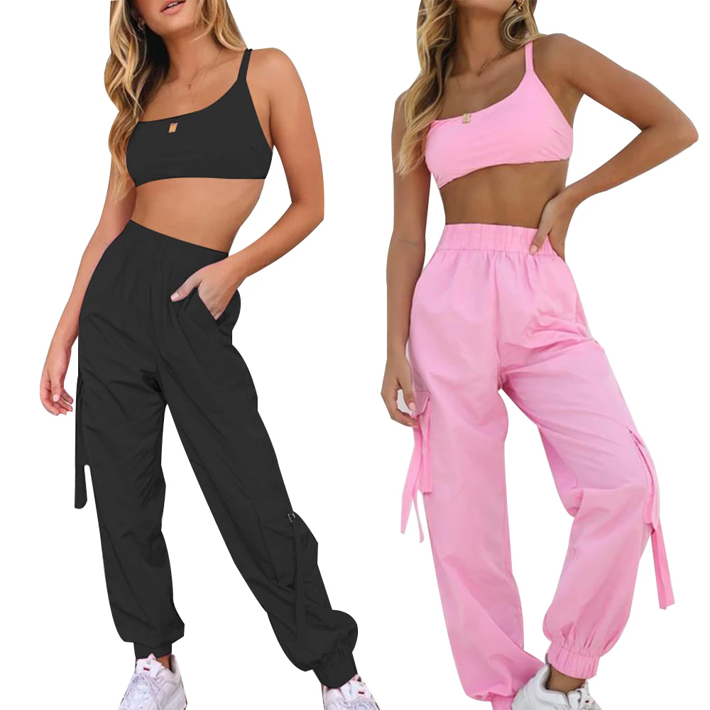 Новые женские спортивные костюмы, комплекты для бега, розовая спортивная одежда, штаны для спортзала, укороченные топы, свободные, с высокой талией, одежда для фитнеса, пуш-ап спортивные костюмы