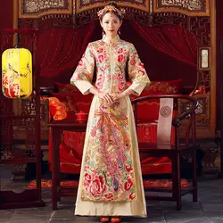 Восточный Для женщин Qipao Феникс китайских Свадебное платье вышивка Сучжоу изысканный Ципао Тан костюм Костюмы